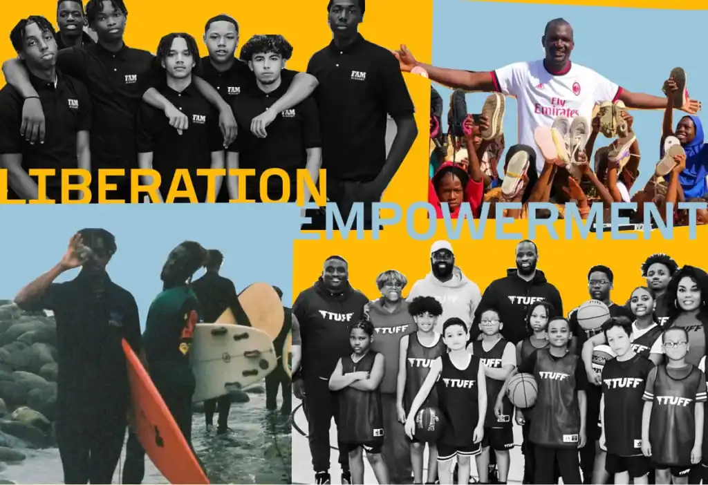 Black Play Matters grantees. Clockwise from top-left: Free All Minds, Afrikicks, TUFF (teaching us fitness and fundamentals), Ebony Beach Club